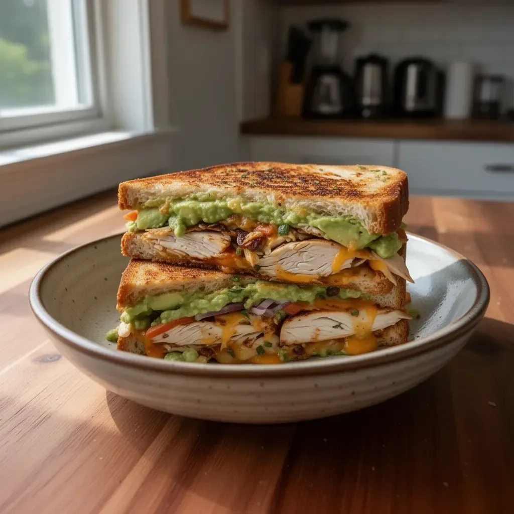 Chicken Avocado Melt Sandwich with melted cheese and fresh ingredients
