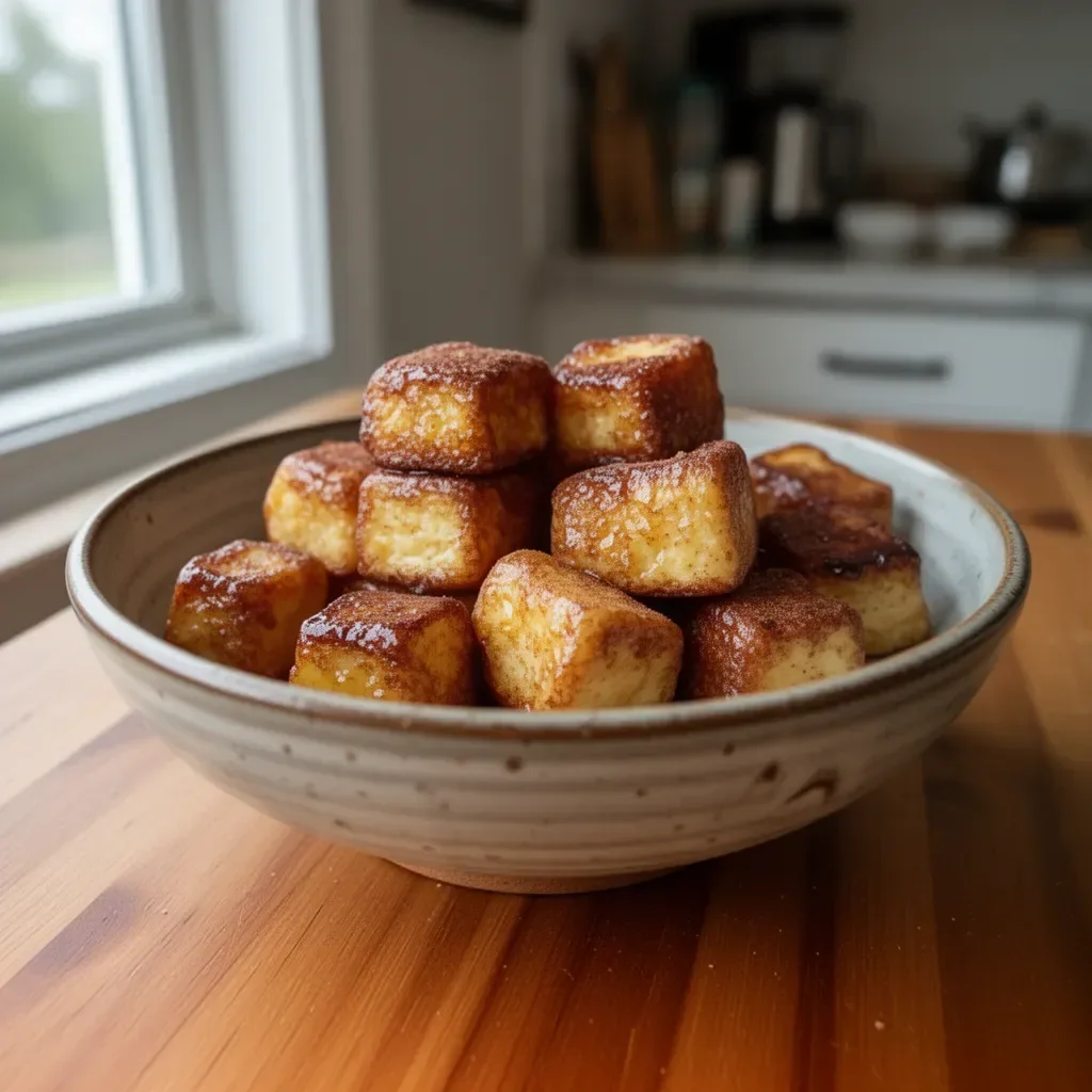 Delicious Cinnamon French Toast Bites with a sprinkle of cinnamon and sugar