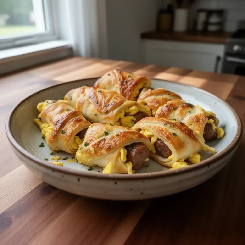 Sausage and egg breakfast wraps ready to be served on a plate.