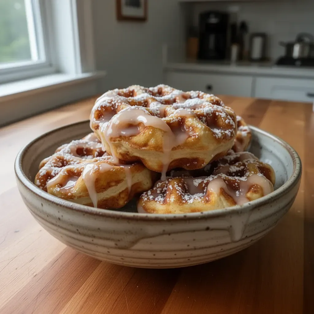 Delicious apple fritter waffle doughnuts freshly made for a tasty dessert.