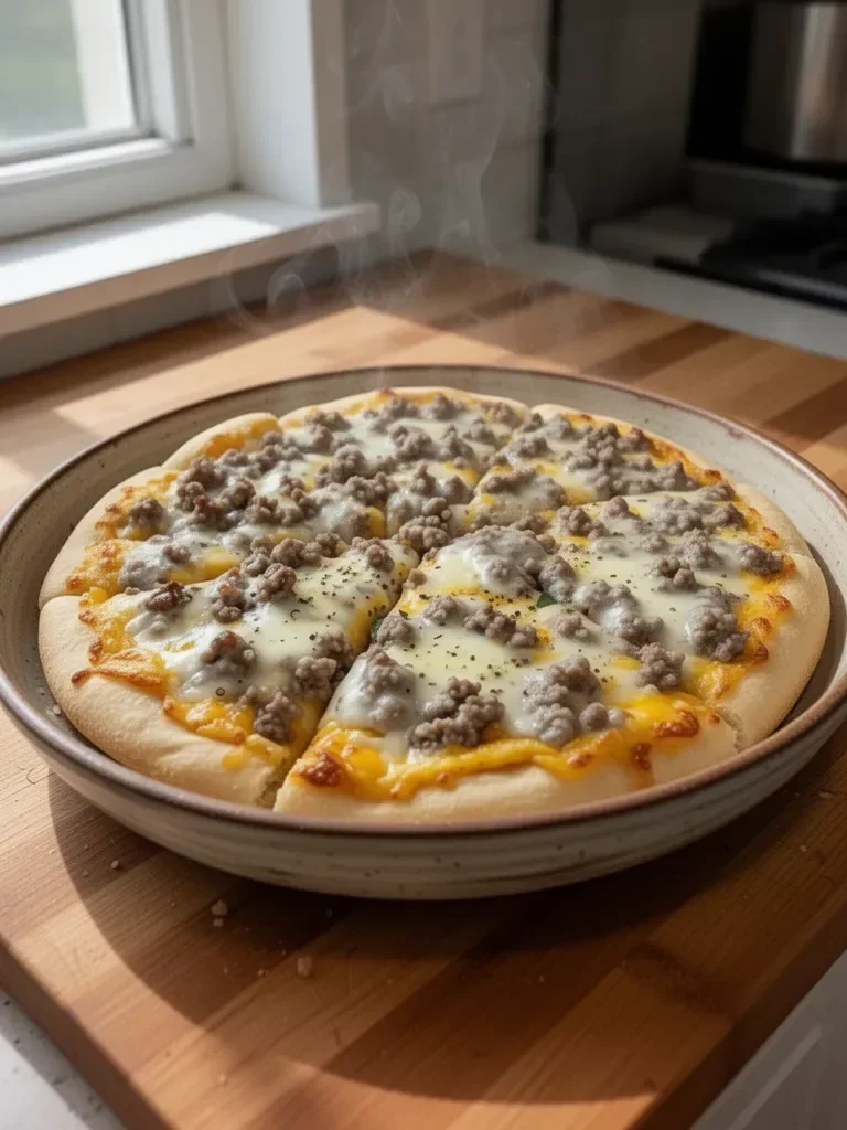 Biscuits and Sausage Gravy Breakfast Pizza