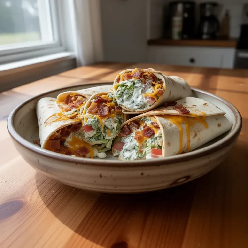 Delicious cheesy bacon ranch wraps ready to be served.