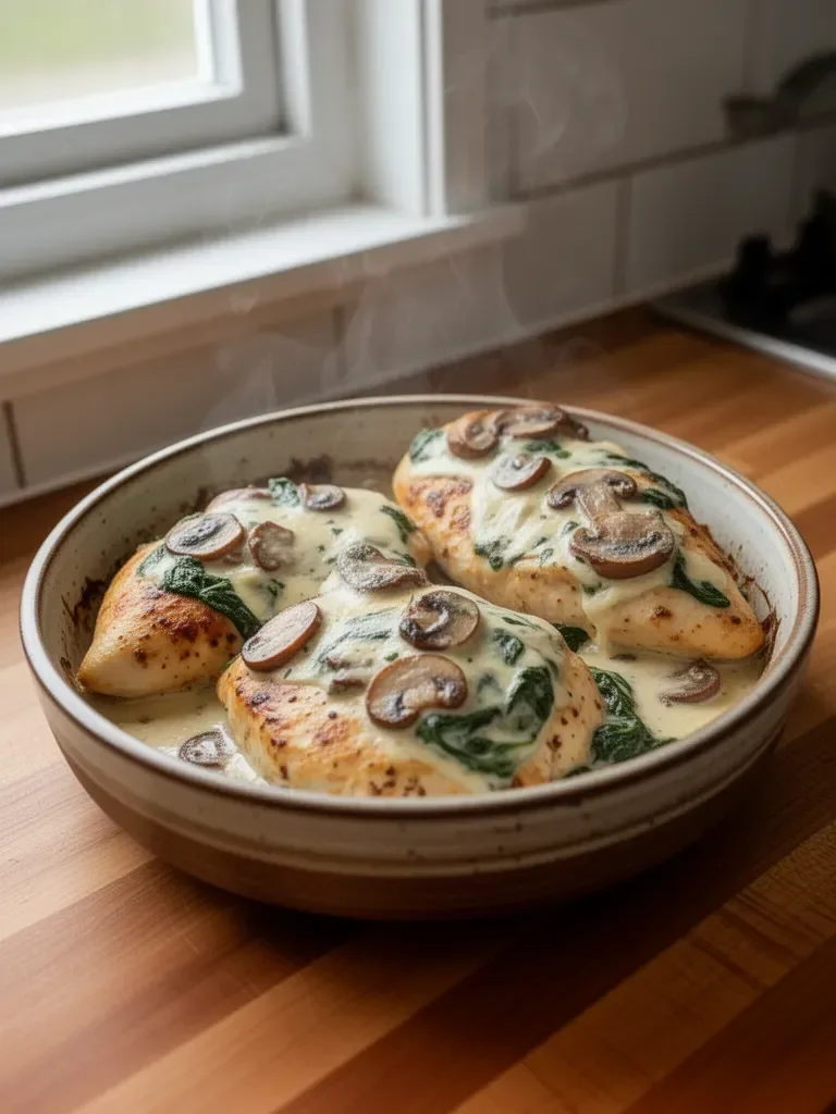 Chicken, Spinach and Mushroom Bake