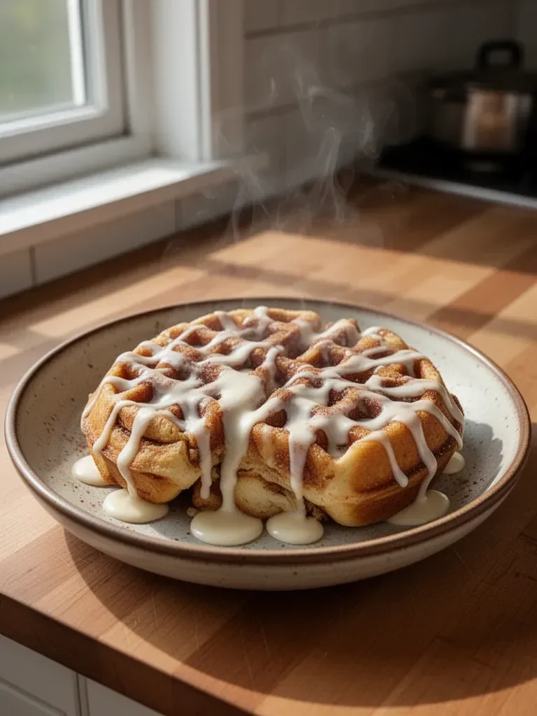 Cinnamon Roll Waffles with Cream Cheese Drizzle