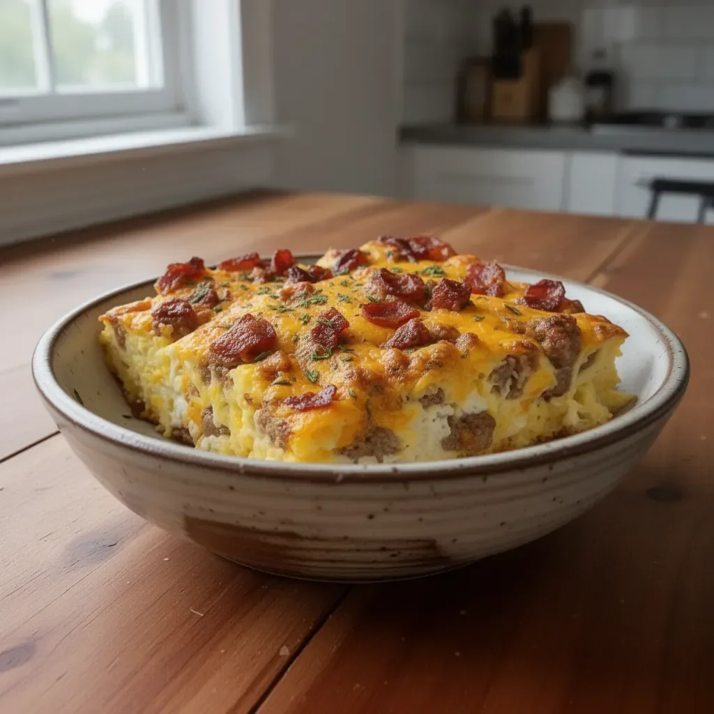 Delicious Crack Breakfast Casserole with eggs, cheese, and sausage baked to perfection.