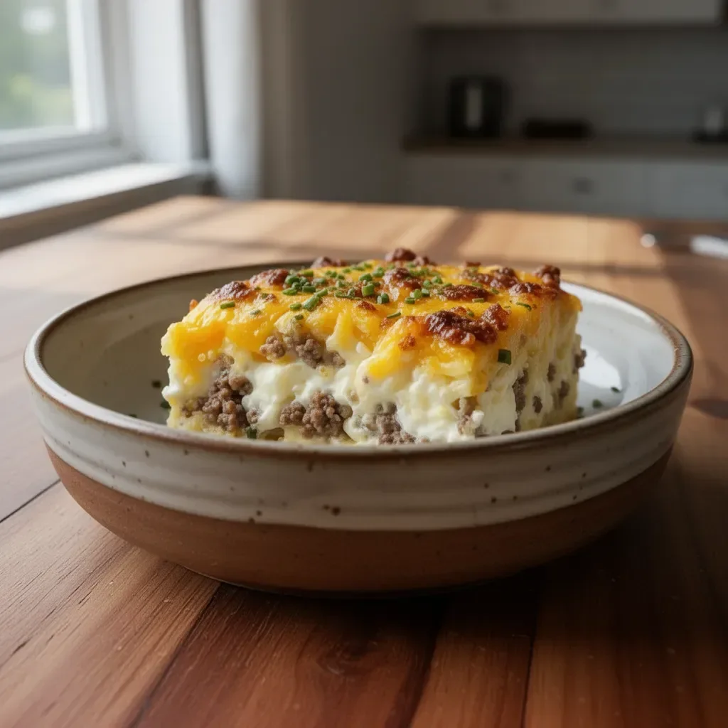 Easy beef sausage, egg, and cream cheese casserole dish