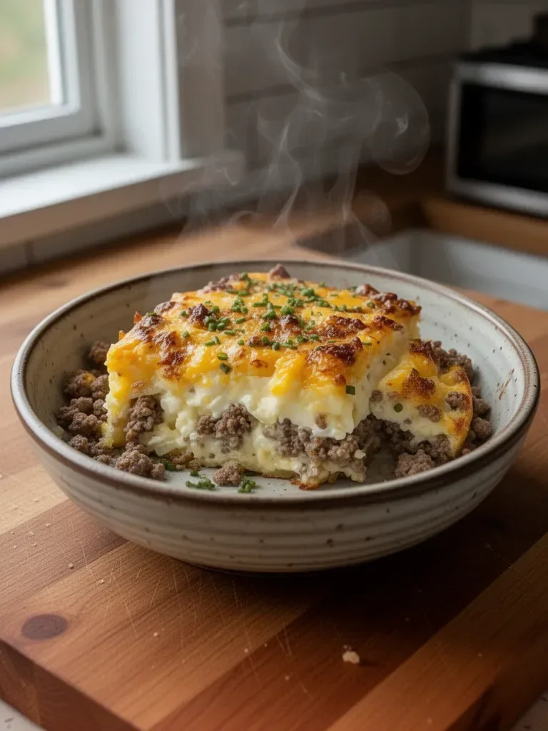 Easy Beef Sausage, Egg and Cream Cheese Casserole