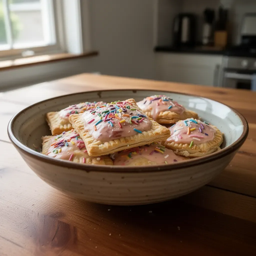 Delicious homemade pop tarts with pastry crust on a plate.