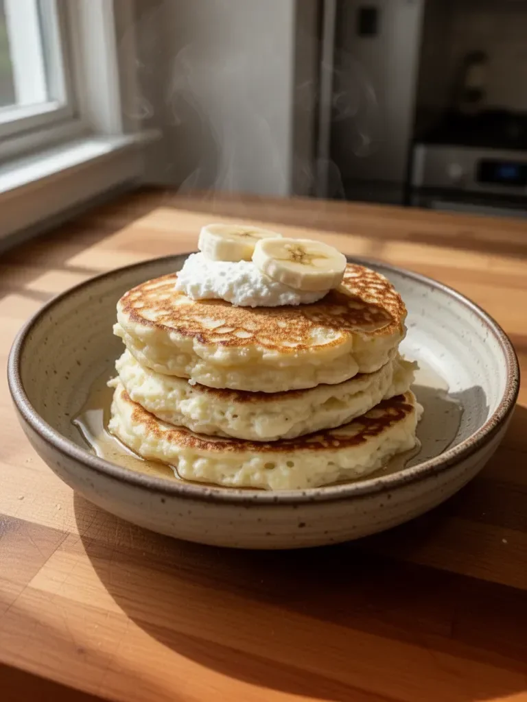 Fluffy Banana Cottage Cheese Pancakes
