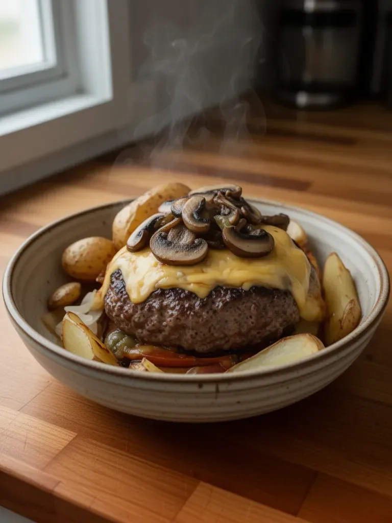 Foil Packet Burgers with Mushrooms and Swiss Cheese