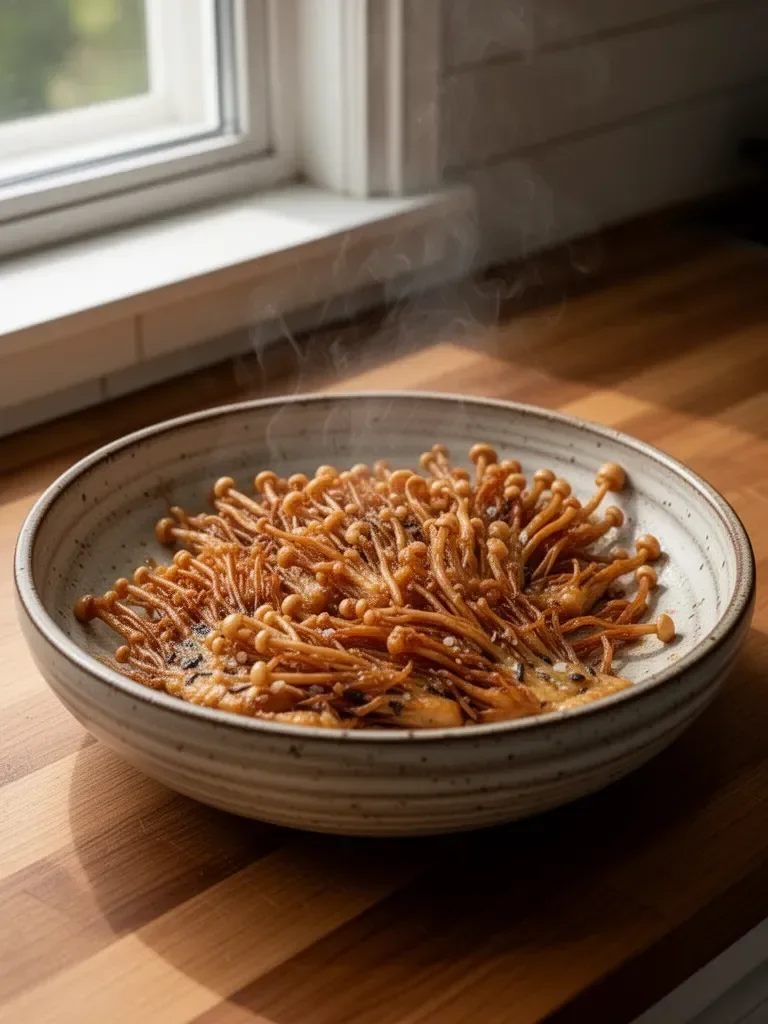 Fried Enoki Mushrooms