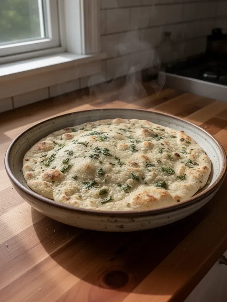 Garlic Flatbread Recipe with Liquid Batter - No Knead, No Dough