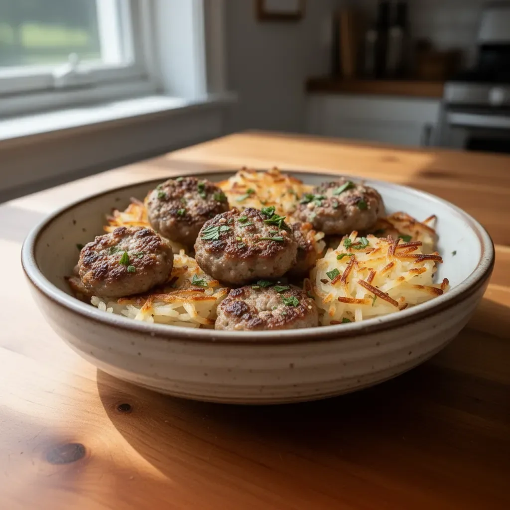 Crispy Hash Brown Sausage Bites served on a plate