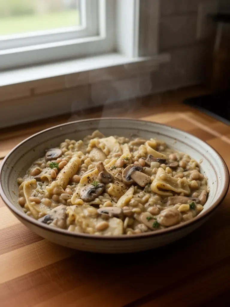 One-Pot Mushroom and White Bean Pasta
