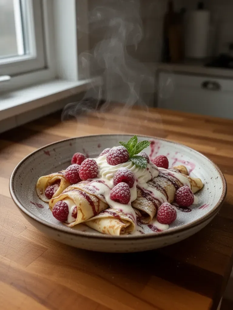 Raspberry Vanilla Cream Crêpes