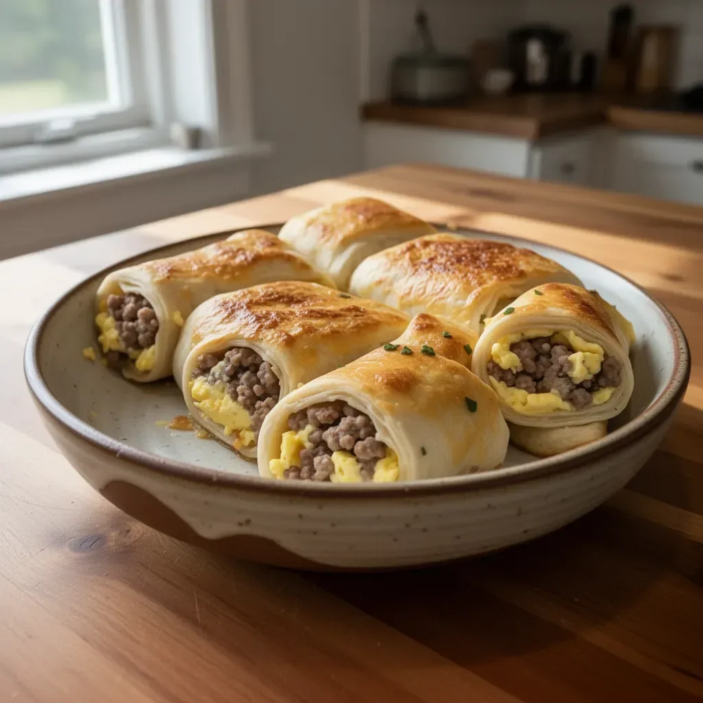 Delicious sausage and egg breakfast wraps served with fresh ingredients.