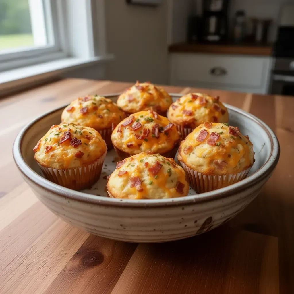 Savory bacon cheddar cheese muffins baked to perfection