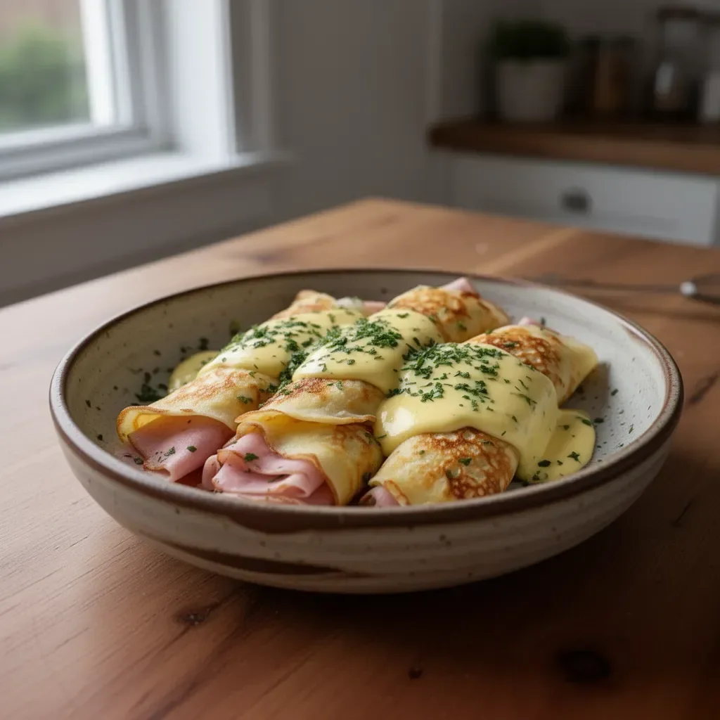 Delicious savory breakfast crepes filled with fresh ingredients