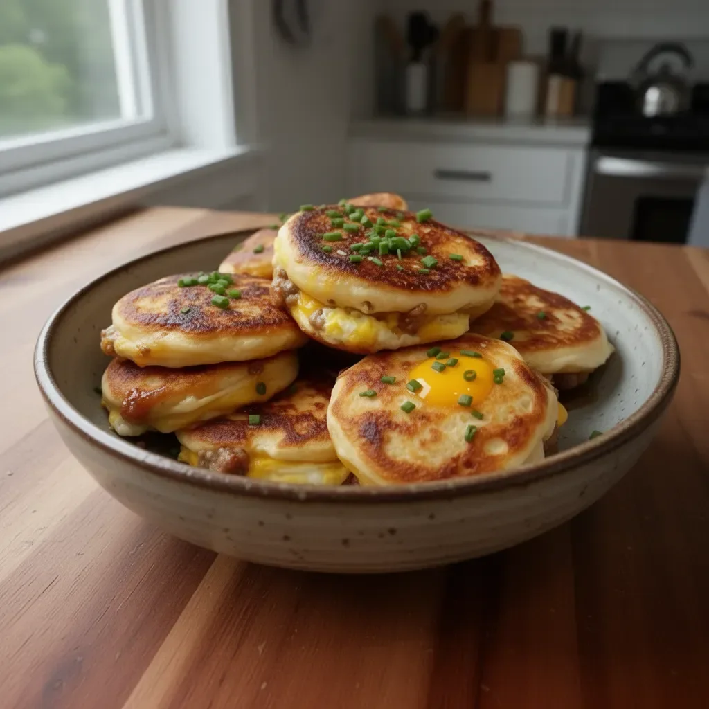 Savory Breakfast McGriddle Bites with fluffy pancakes and delicious fillings