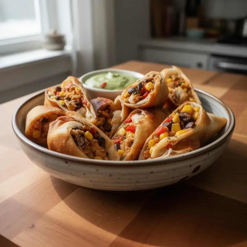 Homemade Southwest egg rolls with a crispy exterior and spicy filling