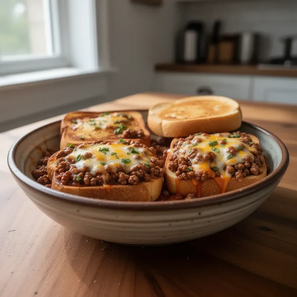 Delicious Texas Toast Sloppy Joes served on a plate with toppings