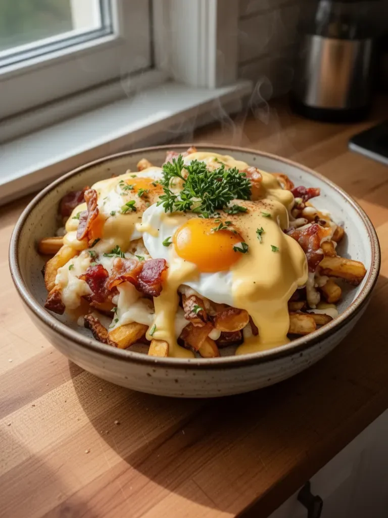 Ultimate Breakfast Poutine with Creamy Hollandaise Sauce